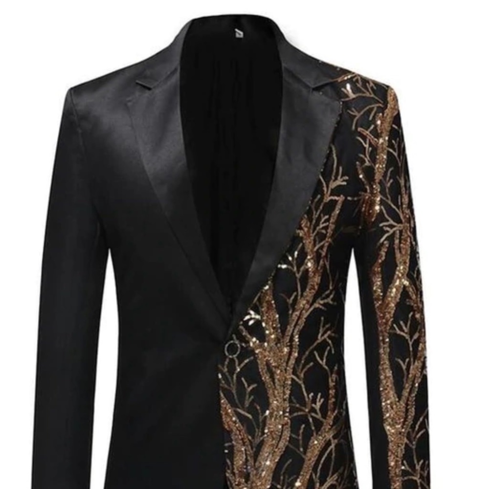 Black and Gold Men's Slim Fit Blazer Suit Jacket
